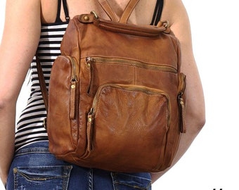 Soft Italian Leather Backpack, Customizable, Brown Backpack, Handmade Leather Backpack, Leather Backpack Woman, Cognac Leather Backpack, Aim