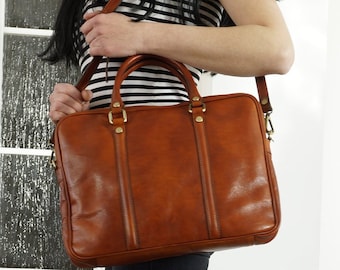 Cognac Leather Messenger, Personalized, Cognac Laptop Bag,  Cognac Leather Bag, Cognac Leather satchel, Cognac Leather Crossbody Bag