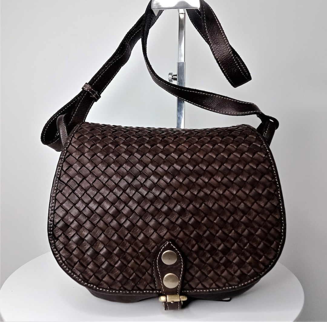 Italian Leather Crossbody Bag with Bamboo Closure Dark Chocolate main image 0