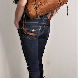 Cognac Italian Leather Bag Woman, Customizable, Soft Leather Tote Woman, leather bag zipper, Leather Purse Italy, Italian Handbag, Acker image 2