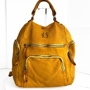 Yellow Soft Leather Backpack, Soft Italian Bag, Customizable  display picture 3