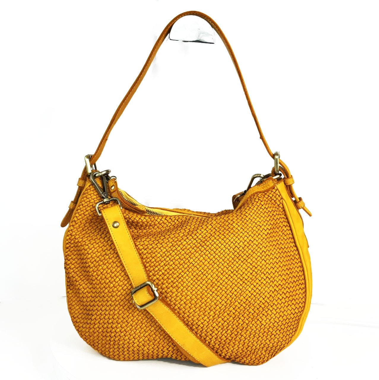 Italian Orange Woven Leather Crossbody Bag Customizable 