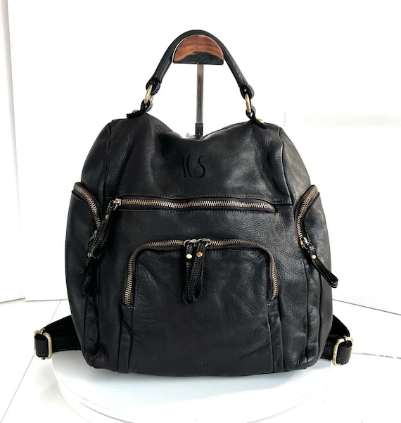 black backpack soft leather Soft Italian Black Backpack, Slouchy Backpacks Italy, Handmade Bag Italy,  Aim