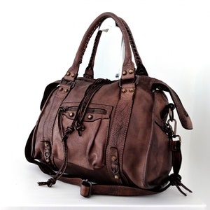 Black Italian Leather Bag, Customizable, Soft Leather Crossbody Purse, Italian Handmade Leather Handbag, Soft Leather Bag zipper, ACKER Brown