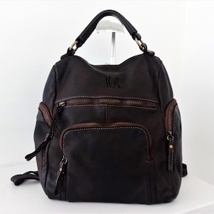Soft Italian Leather Backpack, Customizable, Handmade Dark Brown Leather Backpack, Womens Leather Backpack, Italian Woven Leather Bag, Aim