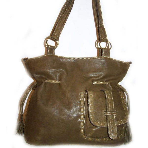 Leather Handbag Purse Tote Shoulder Cross body Bag Sia in Dark Khaki SALE