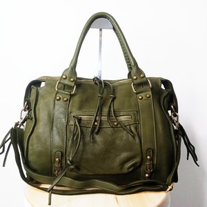 Military Green Italian Leather Bag Woman, Italain Crossbody Bag, Soft ...