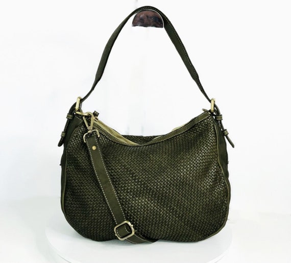 Woven Leather Crossbody Backpack - Olive Green Trousse Woven Leather Olive Green - Woven Handbags for Women  main image 3