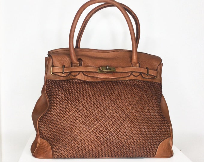 Italian Woven Leather Tote Bag Customizable Soft Italian Etsy