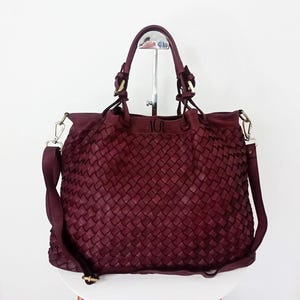 Weicher Weinrot gewebte italienische Leder-Einkaufstasche, kundengerechte, Weinrot gewebte italienische Handtasche, italienische Ledertasche, gewebte Ledergeldbeutel, Elow