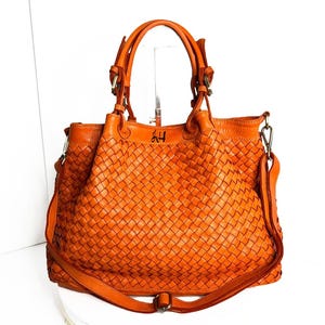 Orange gewebte italienische Ledertasche, weiche gewebte Handtasche Italien, slouchy Leder Tote Frau, handgemachte Schultertasche, Leder Crossbody Tasche, Elow