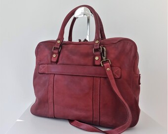 Sac en cuir italien Red Wine, Personnalisable, Cartable en cuir souple, Sac à main en cuir italien, Sac à bandoulière pour ordinateur portable, Sac à main en cuir, Printz