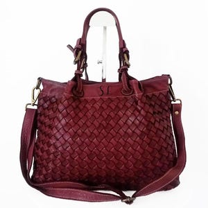 Weicher Rotwein gewebte italienische Ledertasche, kundengerechte, bordeaux gewebte italienische Handtasche, italienisches gewebtes Leder Tote, gewebte Ledergeldbeutel, Elow
