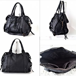 Black Italian Leather Bag, Customizable, Soft Leather Crossbody Purse, Italian Handmade Leather Handbag, Soft Leather Bag zipper, ACKER image 2