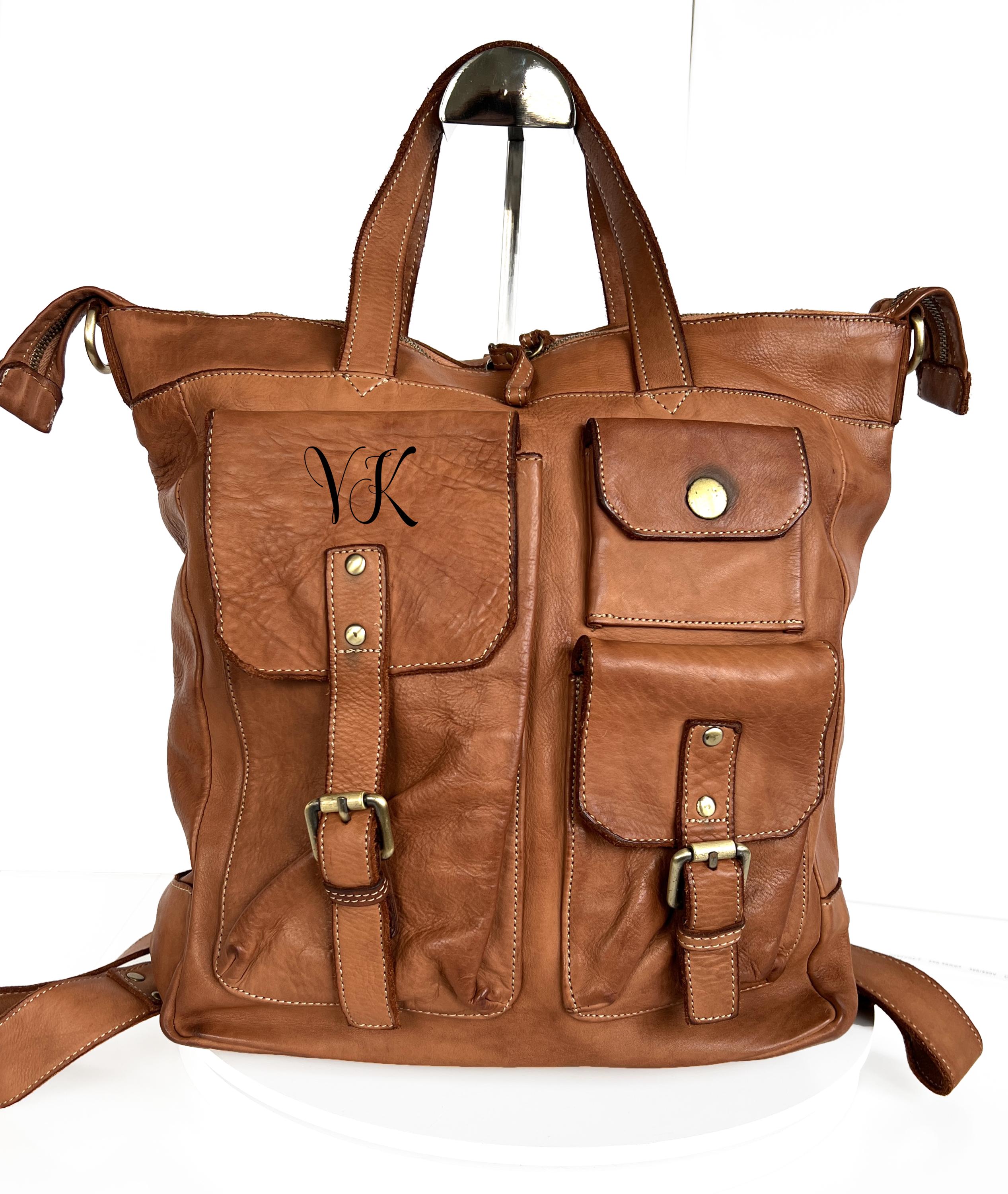 Tahari Cognac Leather Convertible Backpack Tote Convertible Leather Tote Backpack | 2-in-1 Essential main image 4