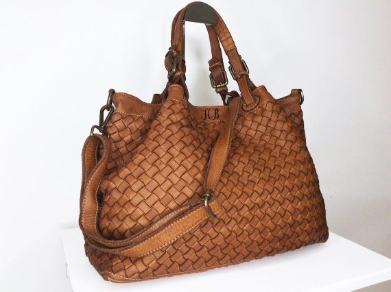 Cognac Woven Leather Bag Soft Woven Handbag Leather Tote Woman Handmade Shoulder Bag Large Tote Bag Modern Leather Crossbody Bag Elow Etsy