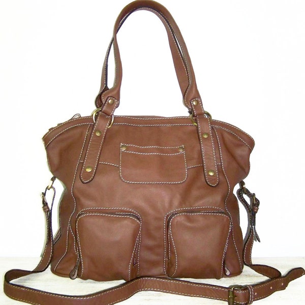Chocolate brown leather tote bag leather handbag leather cross-body bag Magui size L // SALE