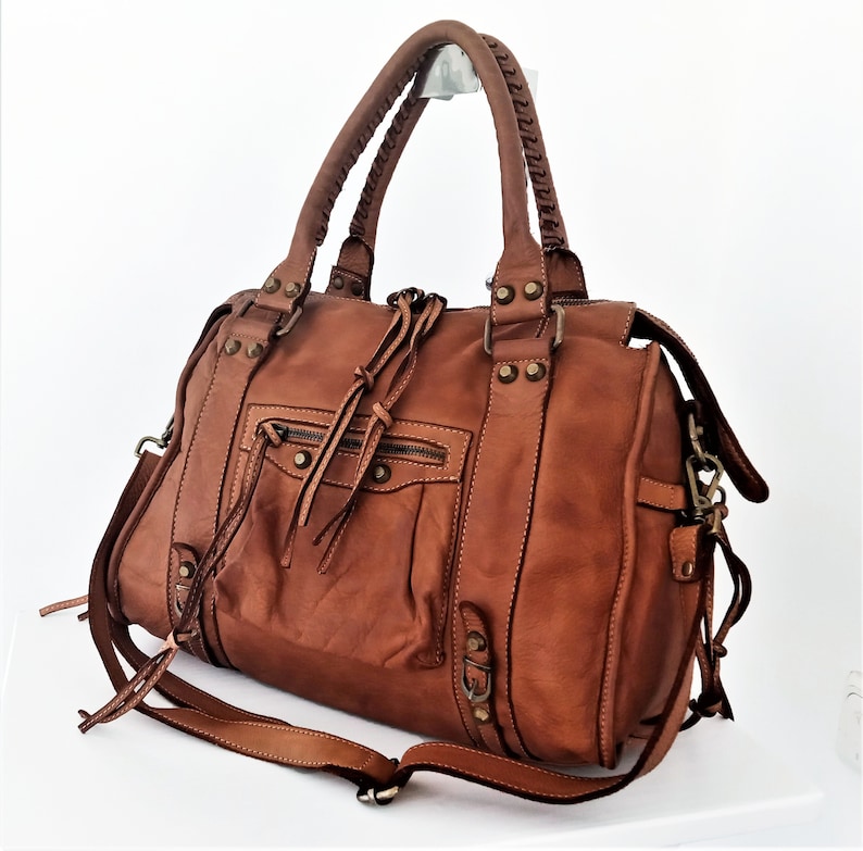 Cognac Italian Leather Bag Customizable Leather Handbag - Etsy