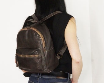 Italian Brown Leather Backpack, Customizable, Soft Leather Bag Italy, Italain Handmade Leather Handbag, Slouchy Backpack Woman Zipper, Rodni