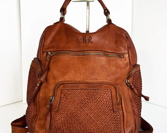Cognac Soft Leather Backpack, Soft Italian Backpacks, Handmade Leather Backpack for Women, Customizable, Slouchy Backpacks, Jerry