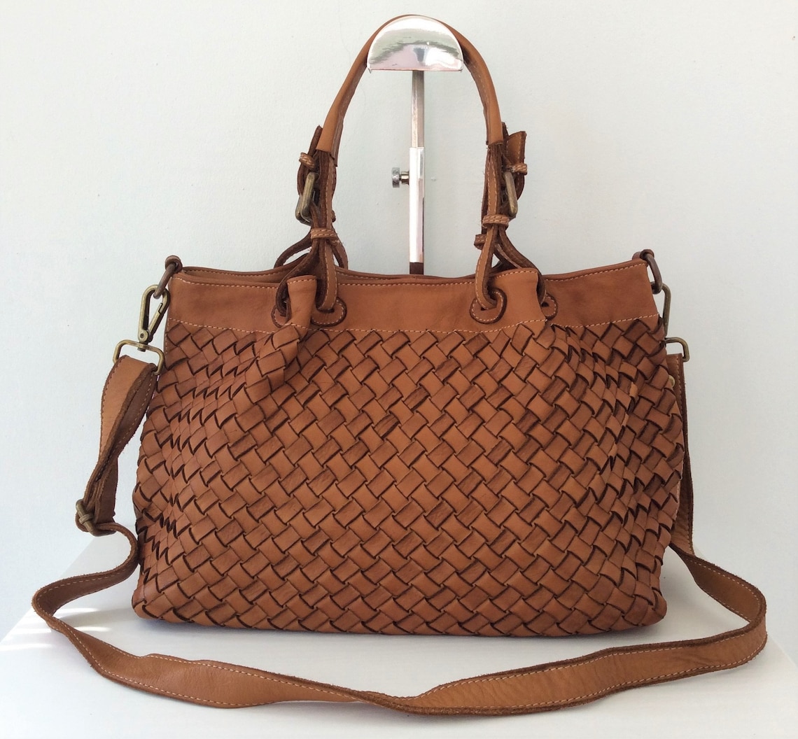 GRAZI WOVEN ITALIAN LEATHER TOTE NATURAL main image 1
