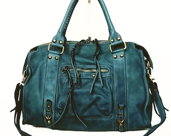 Blue Italian Leather Bag, Customizable, Soft Leather Crossbody Bag, Blue Handbag, Leather Messenger, Leather Bag zipper, Acker