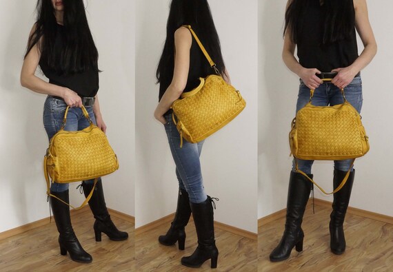 Yellow Italian Leather Bag Woven - Woven Leather Handbags Italy Yellow Italian Leather Bag Woven - Woven Leather Handbags Italy