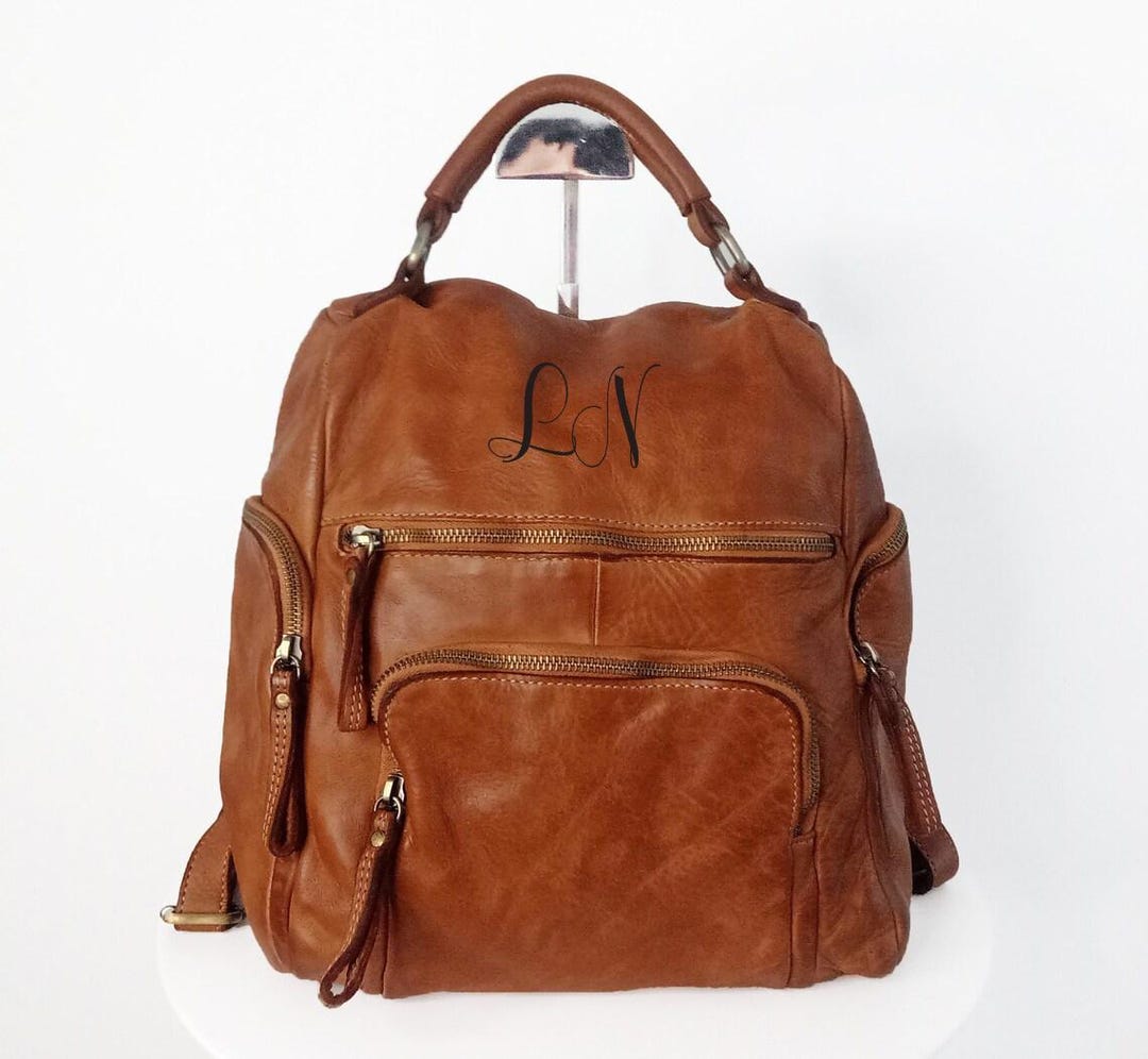 Leder weicher Lederrucksack, Cognac italienische Tasche