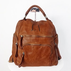 Leder weicher Lederrucksack, Cognac italienische Tasche, anpassbare, handgefertigte Lederrucksack für Frauen, Lederrucksack, Ziel