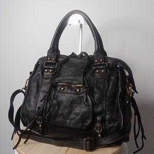 Black Italian Leather Bag, Customizable, Soft Leather Crossbody Purse, Italian Handmade Leather Handbag, Soft Leather Bag zipper, ACKER image 1