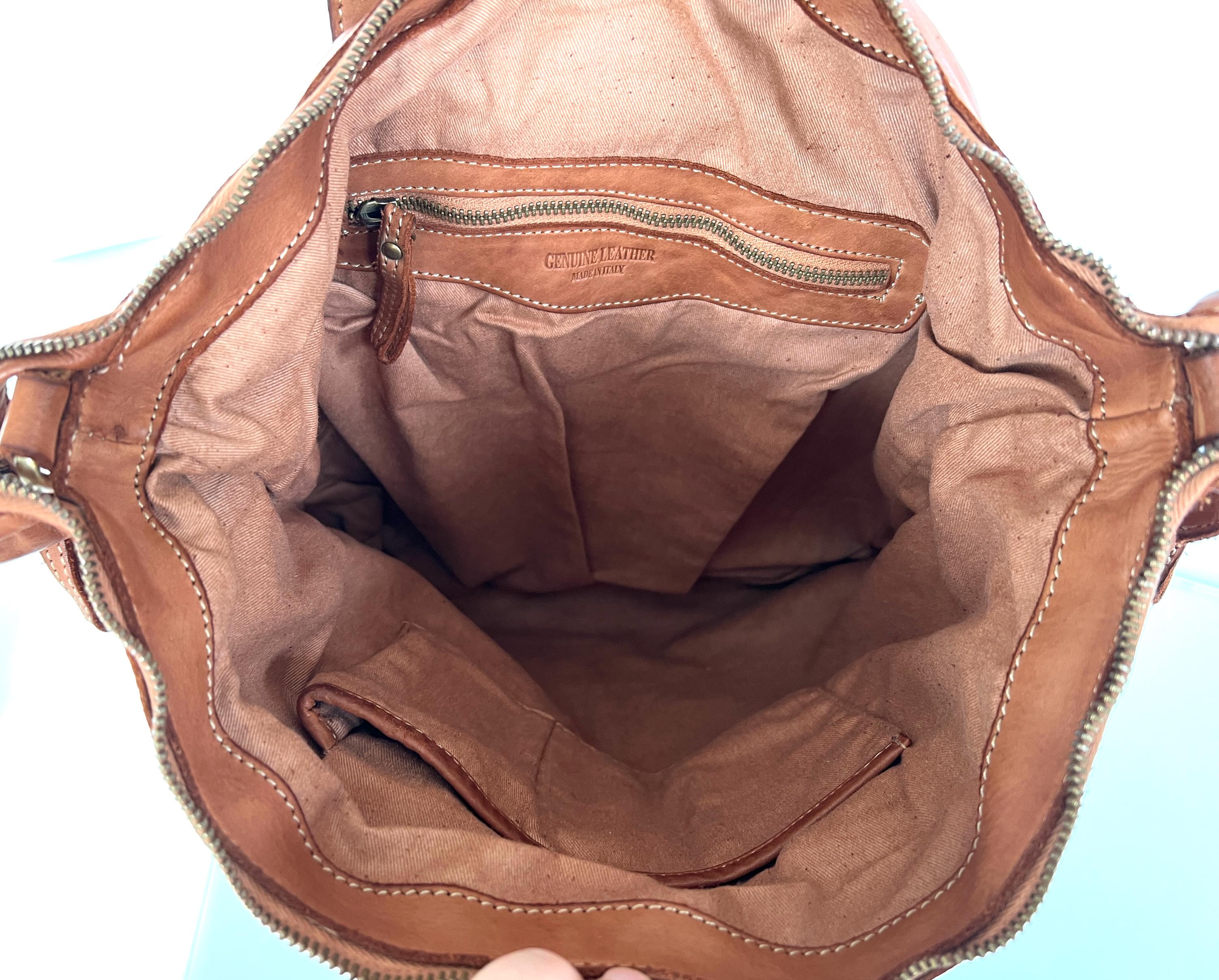 Convertible Cognac Soft Leather Backpack Tote, Slouchy 
