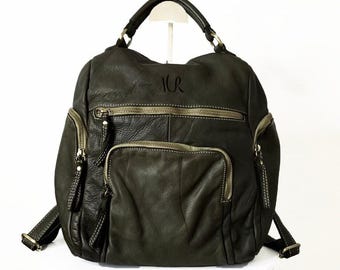 Italian Leather Backpack, Millitary Green Backpack, Soft Handmade Leather Backpack Italy, Leather Backpack Women, Italian Leather bag, AIM