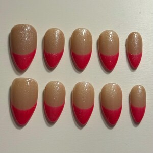 Bright pink French tip press on nails