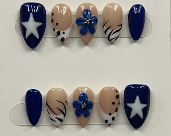 Blue and white press on nails.