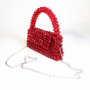 Crystal bag, beaded Red handbag, sparkling bag, party bag, glitter bag, handmade bag, fancy bag, designer bag, evening purse
