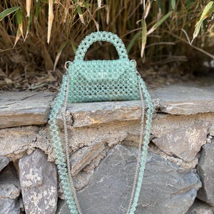 Crystal bag, beaded Light green handbag, sparkling bag, party bag, glitter bag, handmade bag, fancy bag, designer bag, evening purse
