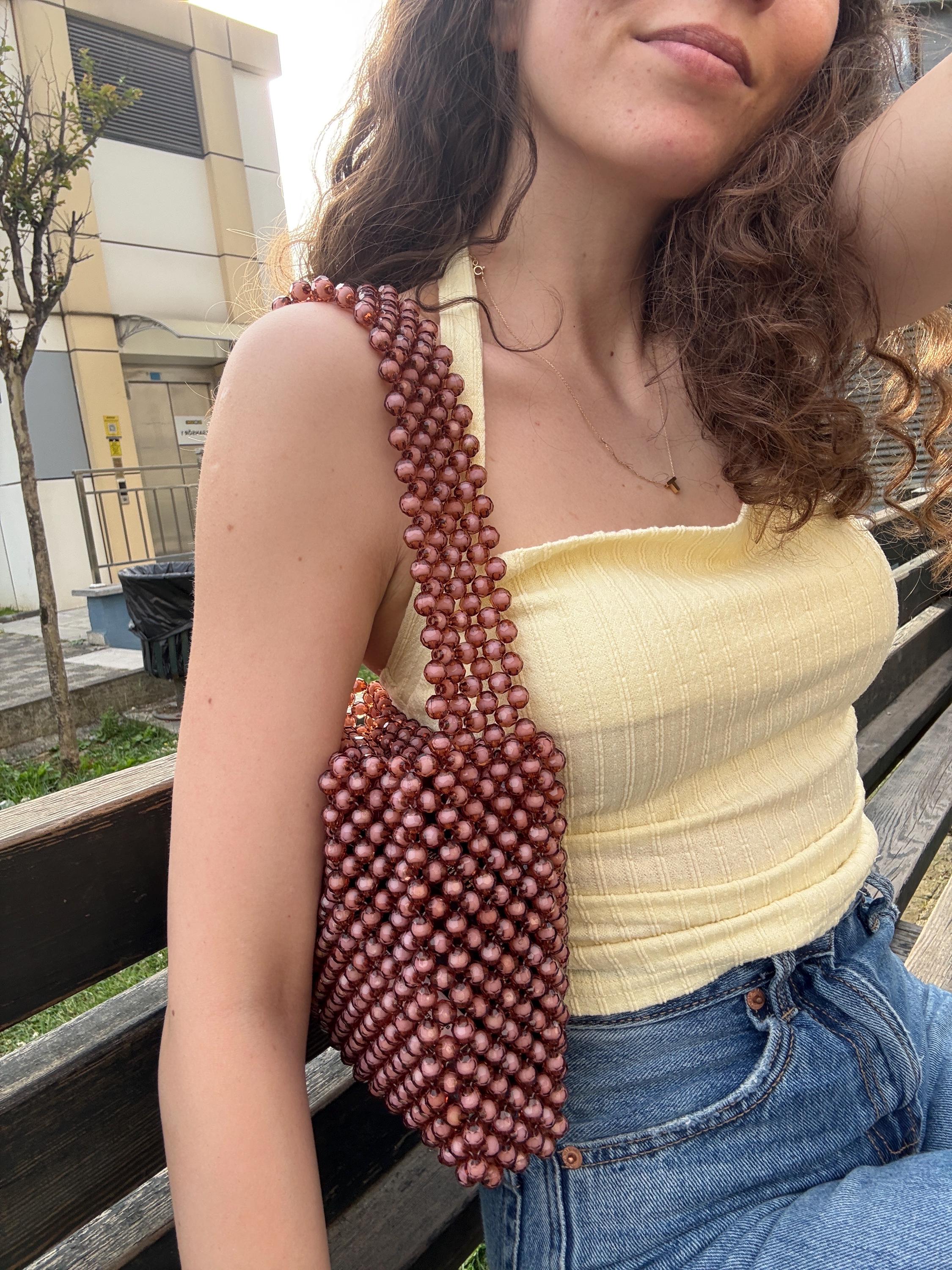 Brown Crystal Beaded Bag | Crystal Bead Bag | Bead Bag | Beaded Bag | Crystal Bag | Bag | Crystal Beaded Bag | Crytstal Bead Bag |