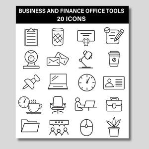 Business and Finance Office Line Icons, 20 Minimal SVG PNG EPS, Office Tools Clipart, Commercial Use.