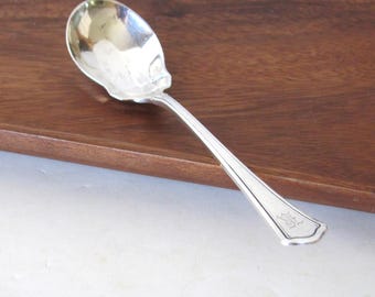 Antique sterling silver Wallace Washington pattern small serving spoon, jelly sugar shell, monogram K