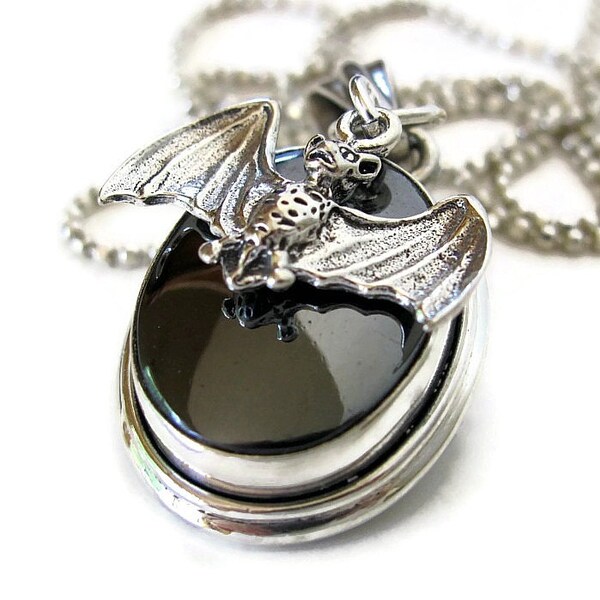 Sterling silver bat necklace bat jewelry unusual jewelry unique hematite necklace unique jewelry pendant necklace