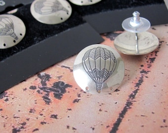 Sterling silver hot air balloon earring posts, 3 sets, unique Bohemian jewelry findings destash lot