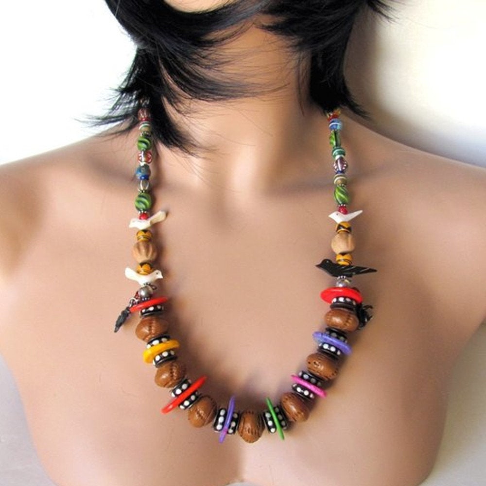 Mexican bead necklace colorful and rustic Mexico art jewelry Etsy