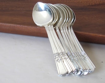 Espresso spoons, set of 10, Art Deco style, International Silver Court pattern silverplate demitasse, no monogram