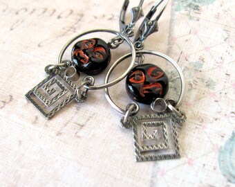 Man In a  Maze earrings, handmade in 925 sterling, vintage maze, boho bohemian jewelry