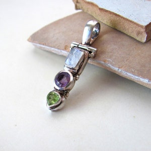 Gemstone Pendant, 925 Sterling Silver, moonstone amethyst citrine, vintage jewelry supplies supply destash image 3