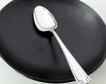 Serving spoon in the Gorham Etruscan pattern, sterling silver server piece monogram K
