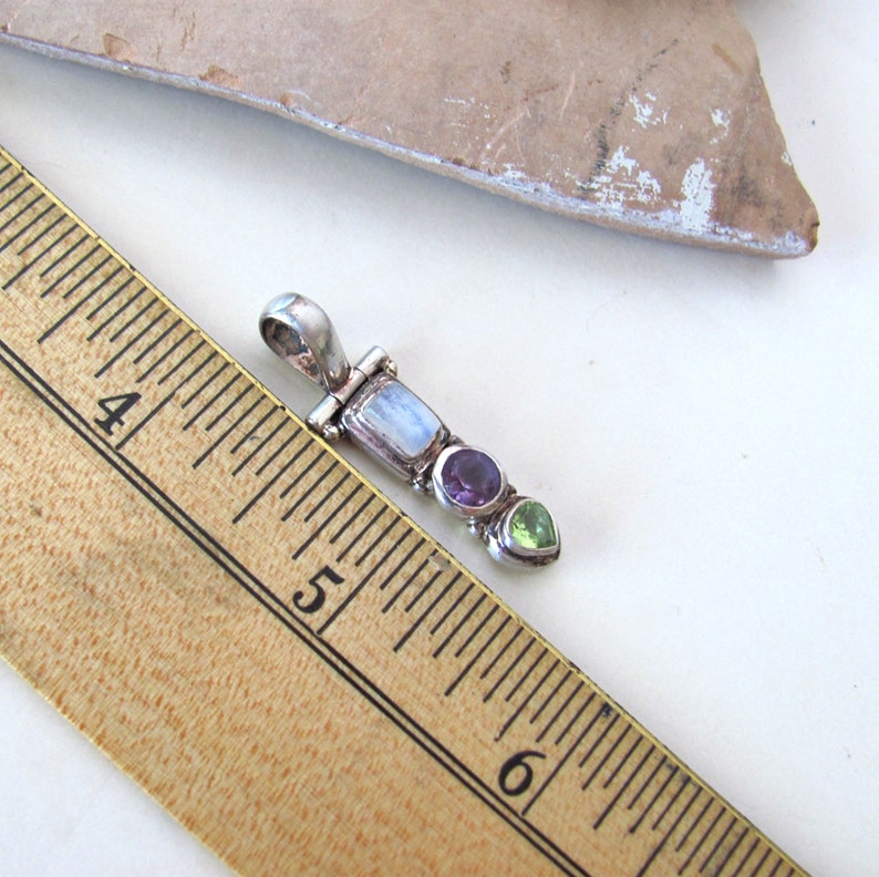 Gemstone Pendant, 925 Sterling Silver, moonstone amethyst citrine, vintage jewelry supplies supply destash image 2