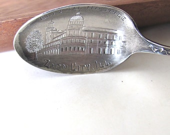 Antique souvenir spoon, Elijah Hospice, Zion City Illinois, early religious utopia collectible, sterling silver