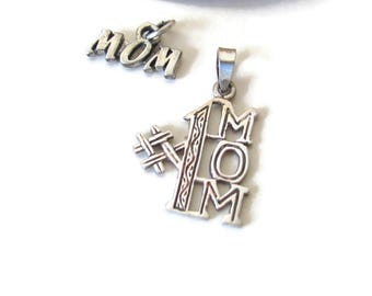 Sterling silver Mom pendants, DIY gift for mother, jewelry charms - lot of 2