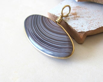 Purple banded agate pendant, 14K gold wrapped stone slice necklace pendant, jewelry supply supplies